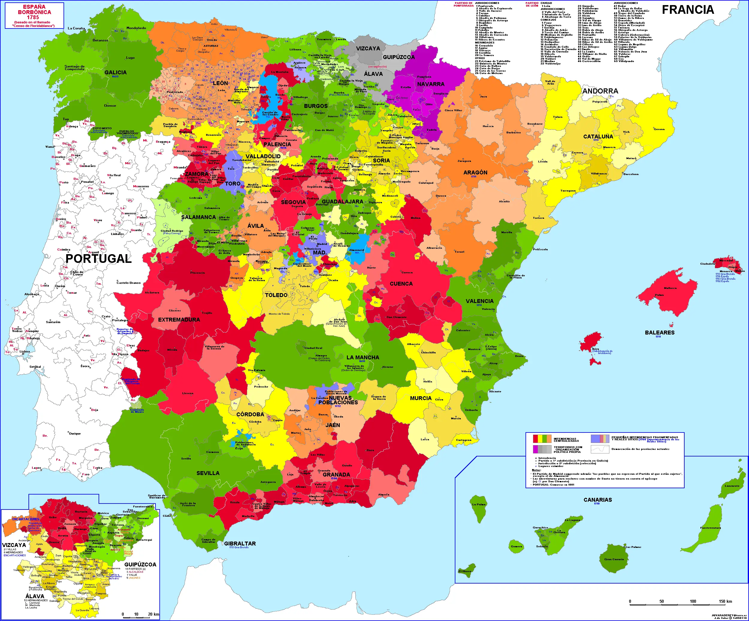 Situación territorial de España en 1787. Imagen propiedad de Joaquín de Salas Vara de Rey, publicada con su autorización